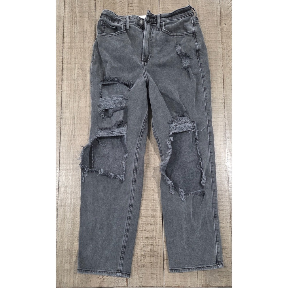 Hollister Curvy Ultra High-Rise Vintage Straight Distressed Jeans Black 5R W27